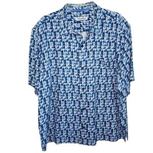 Tommy Bahama Men’s Blue Geometrical Silk Hawaiian Camp Shirt Sz XL Triangular